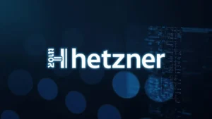 The image shows a server rack, representative of powerful hosting for the Hetzner Web Hosting Review 2026.