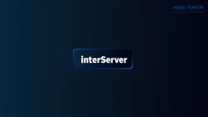 The image shows a modern computer screen displaying the InterServer web hosting review dashboard.