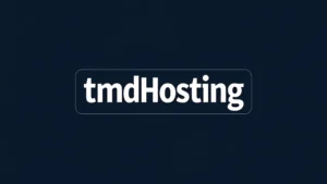 The image shows the TMDHosting dashboard interface, highlighting key features for web hosting review.